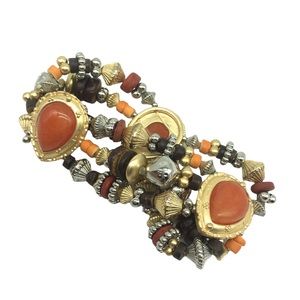 Chico's Brown Orange Autumn Fall Silver Stretch Statement Bracelet Excellent J52